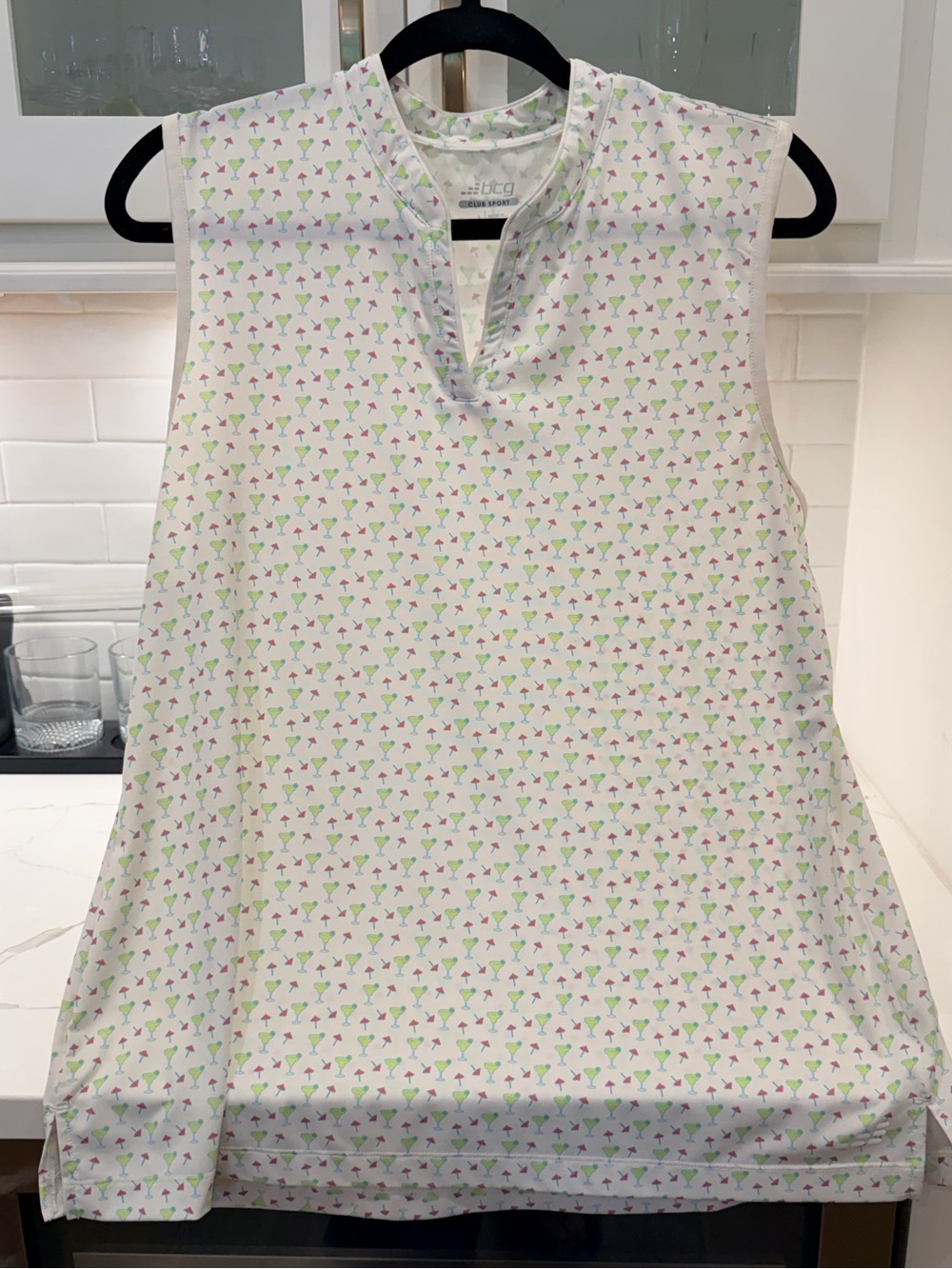 White Sleeveless Dri-fit Top with Martini Glasses